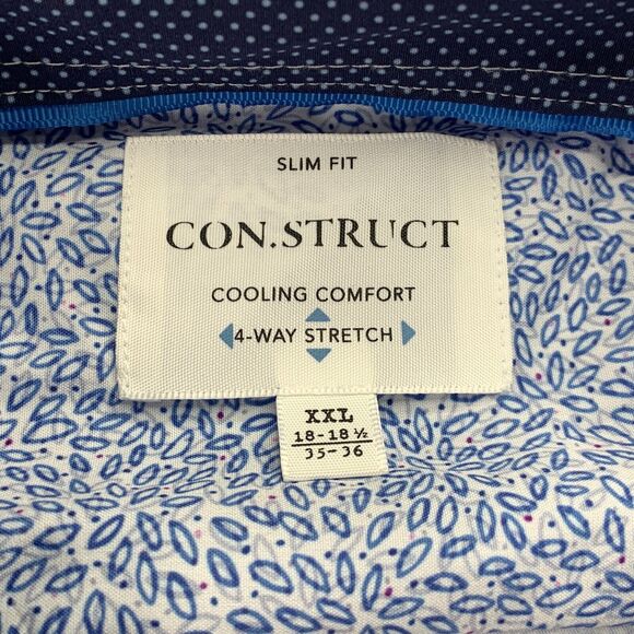 Con.Struct Mens Slim Fit Performance Stretch Dress Shirt Blue 18-18.5 35/35 - Picture 2 of 4